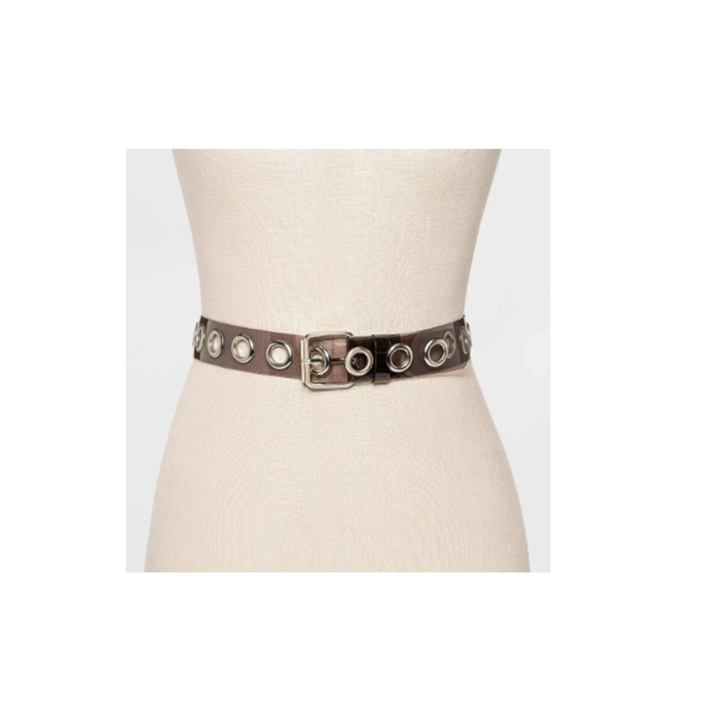 NWT Wild Fable Women's Metalic Ring Silver Fashion Belt Clear Jelly Belt Sz S